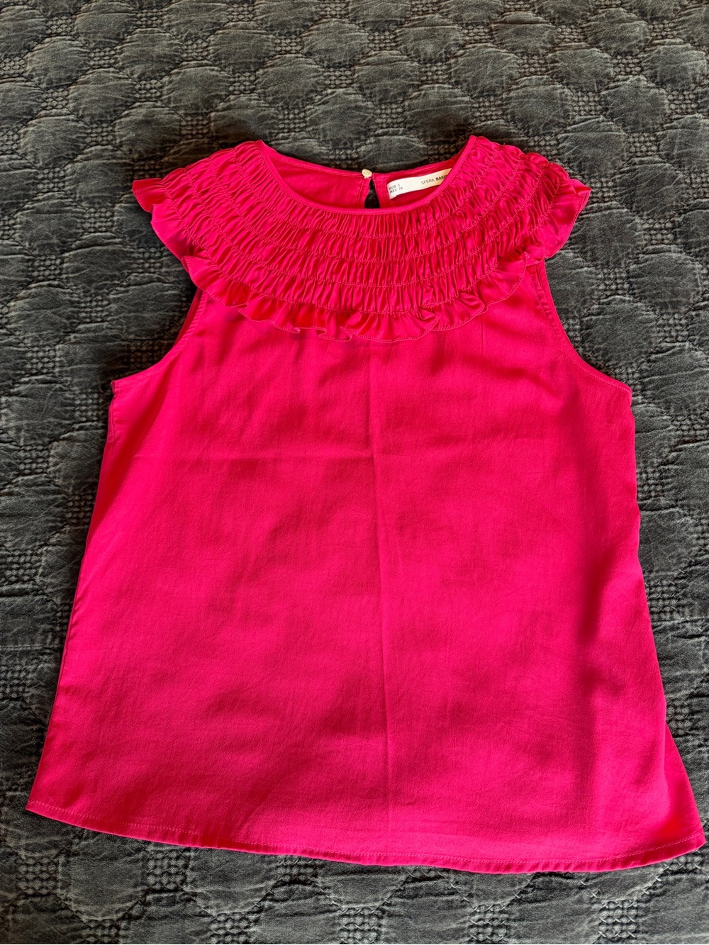 Women’s Smocked Ruffle Neck sleeveless top - Hot Pink